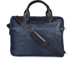 Laptoptas Leer - Schoudertas Heren - Zakelijk Vervoer - Plantaardig Gelooid - 7 Liter - Blauw