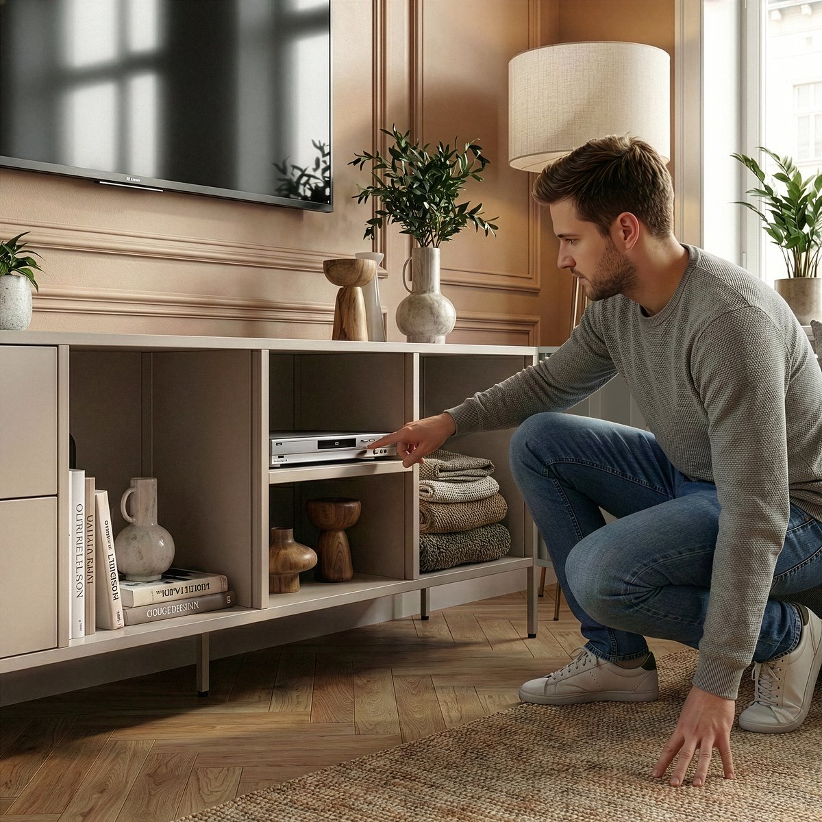 en.casa TV meubel Kliri met lades en deur 150x35x58 cm camel [en.casa]