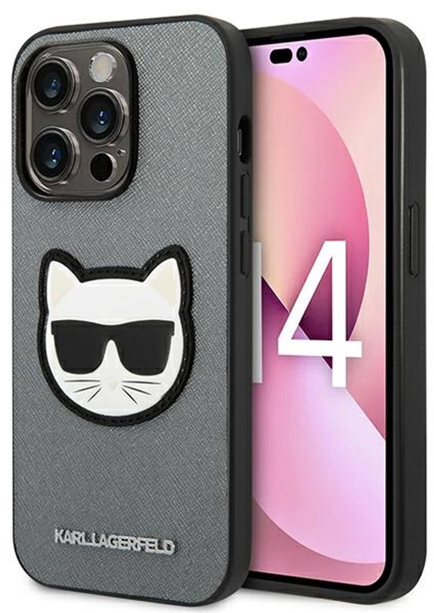 Karl Lagerfeld iPhone 14 Pro Max Hoesje Saffiano Choupette Zilver