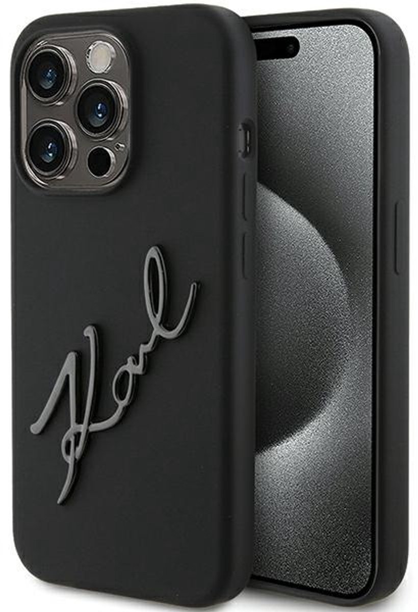 Karl Lagerfeld Backcase hoesje geschikt voor iPhone 15 Pro - Effen Zwart - Kunstleer