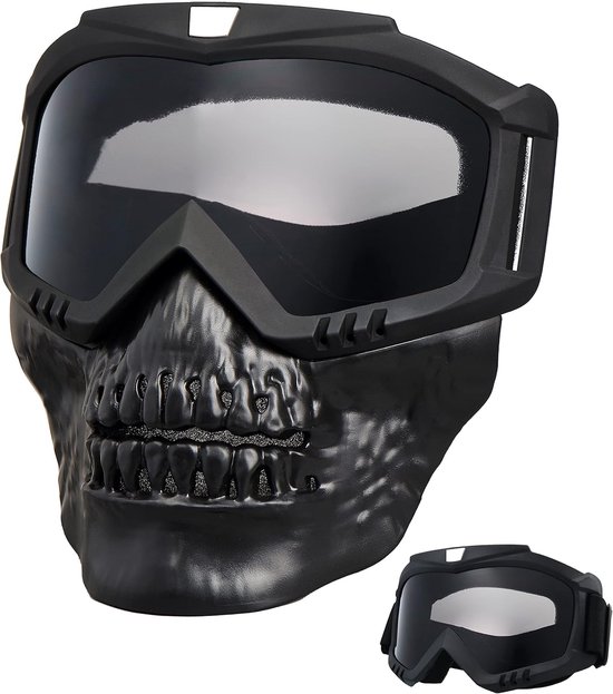 Motorhelm, rijbril met afneembaar gezichtsmasker, paintballmasker met anticondenslaag, tactisch integraalmasker, skibril met afneembare en verstelbare bril