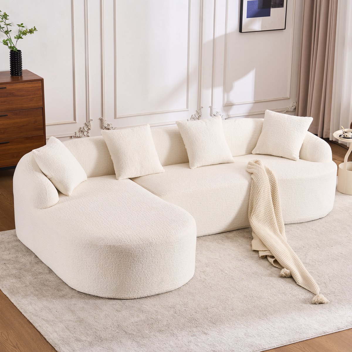 MODFU Bank - Gebogen Design - Modulair - Voor Woonkamer - Chenille - Wit