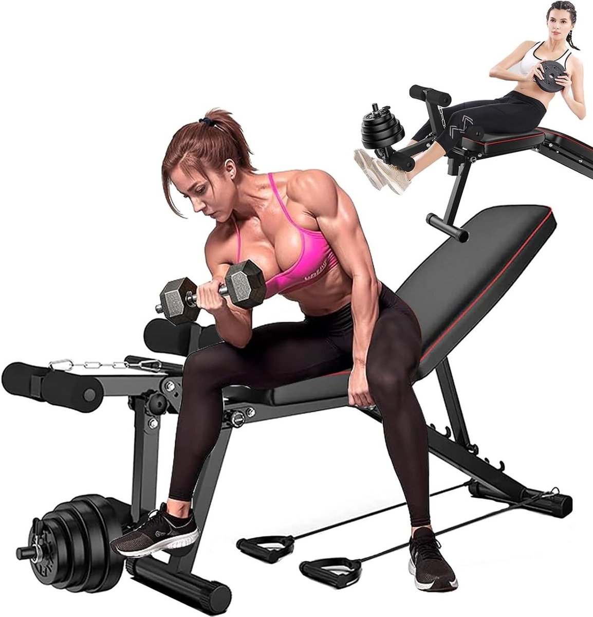 Verstelbare halterbank - Opvouwbare fitnessbank - Thuis trainen - 5 posities verstelbaar - Tot 250 kg - Zwart