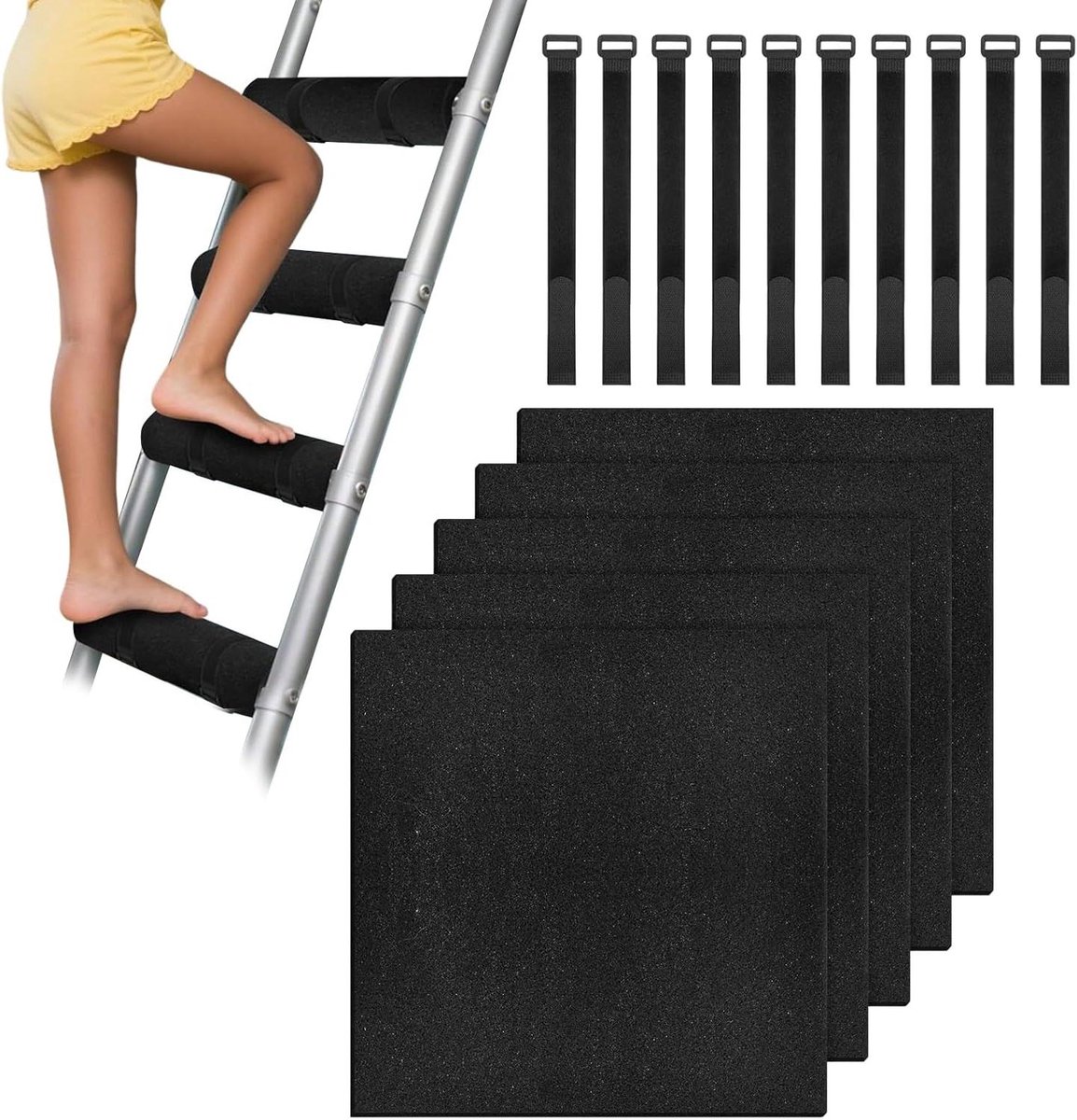 Ladderkussens Stapelbed - Antislip Treden - Veilig Klimmen - Schokabsorberend Schuim - 5 Stuks - Zwart
