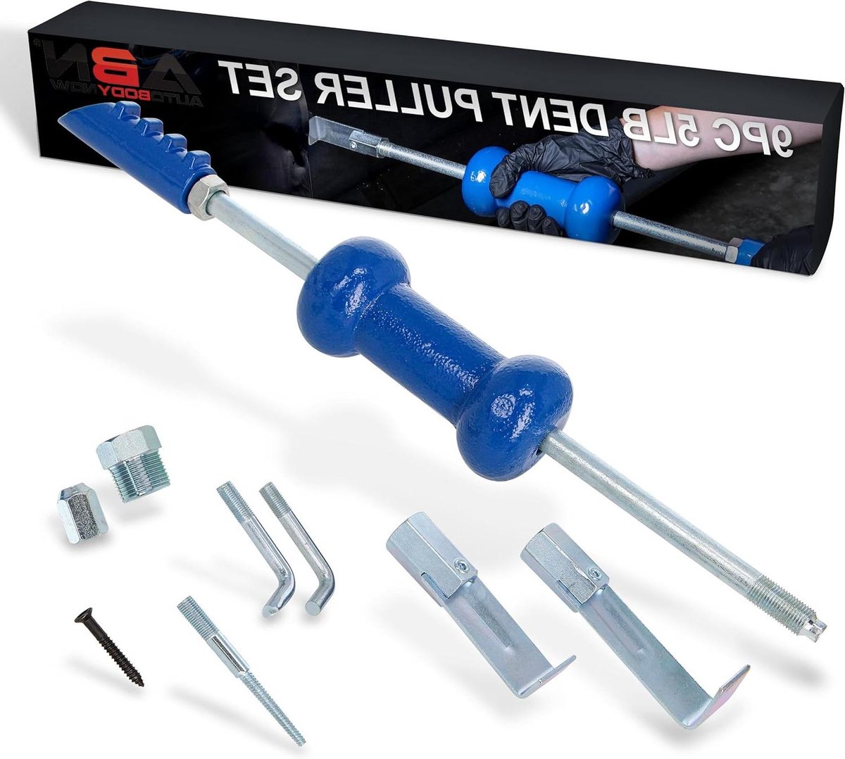 Glijhamerset 9-delig - Deuktrekker Kit - Carrosserie Reparatie - Gesmeed Gehard Staal - 5 lbs - Blauw