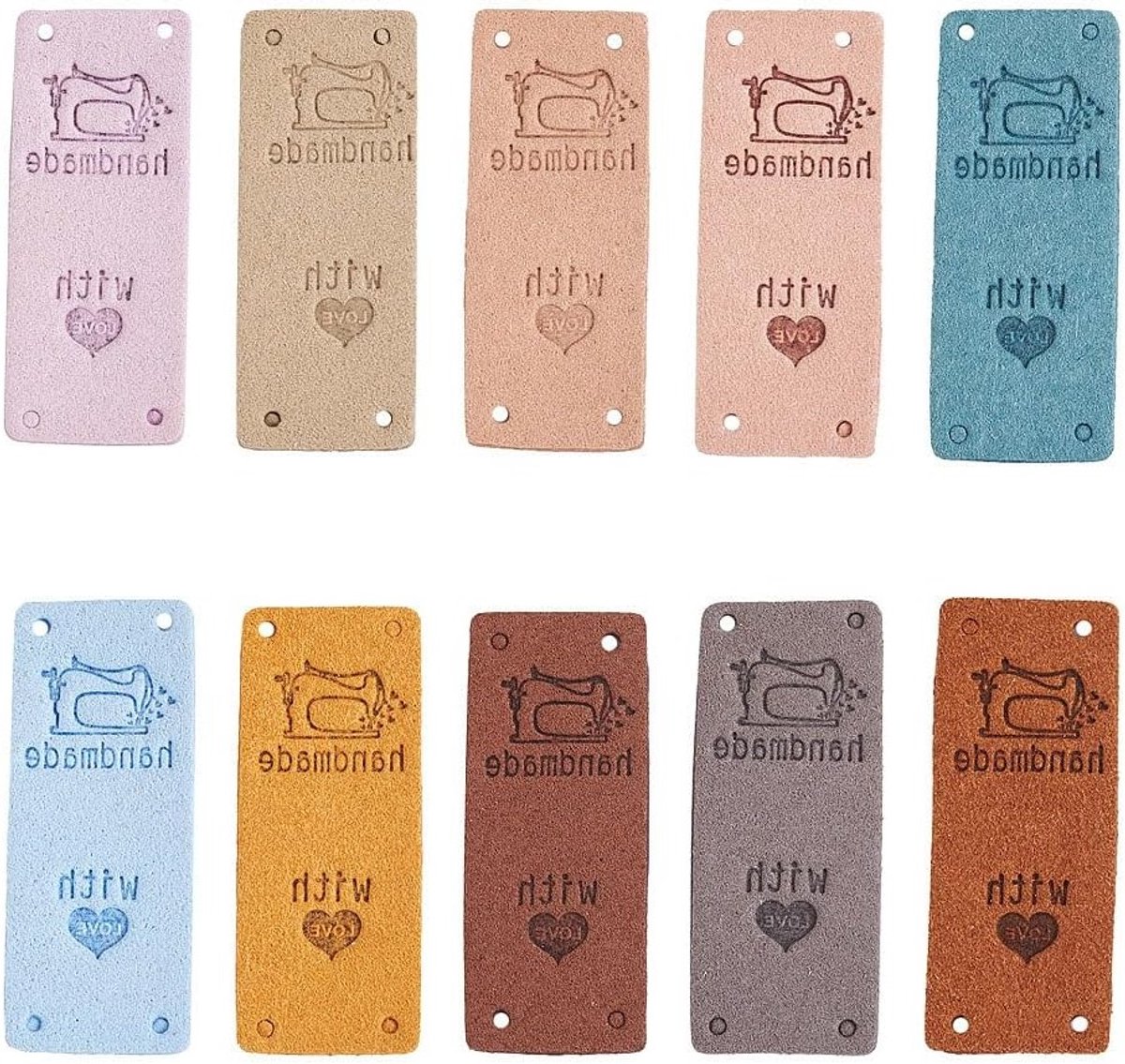 60 Stuks Handgemaakte Leren Labels van Microfiber met Hartvormige Embossing voor Haken, Breien en Kledingdecoratie