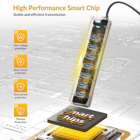 USB 3.0 Hub - USB Hub Extender - Computer Uitbreiding - Zeven Poorten - 1 Meter Kabel - Zwart — afbeelding 4