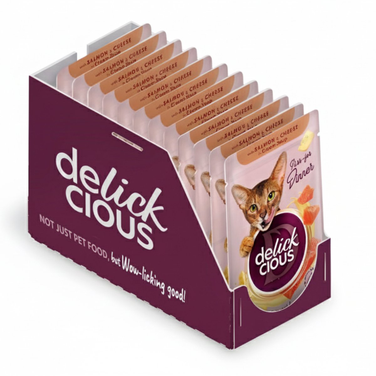 delickcious DELICKCIOUS volwassen katten natvoer reepjes met zalm en kaas in roomsoep 12x85g