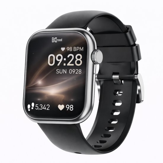 Kiraal Montala Smartwatch - Inclusief 5 Bandjes - Hartslagmeter - Stappenteller - Slaapmonitor - Multisport - Compatibel met Android en iOS - Zwart