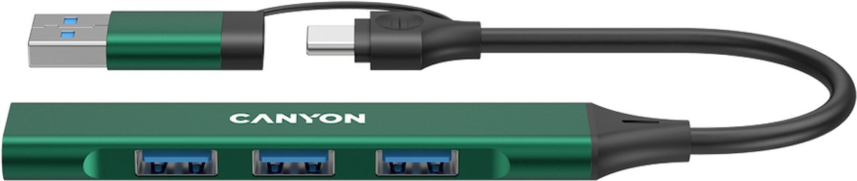 Canyon DS-02 Serie - USB Hub - Vier Poorten - Groene Kleur - Ultracompact