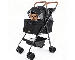 Hondenbuggy inklapbare 3-in-1 – Hondenkar met afneembare mand en autostoelfunctie – Hondenwagen voor kleine honden en katten tot 17 kg – Met rem, boodschappenmand en gaasraam - Zwart