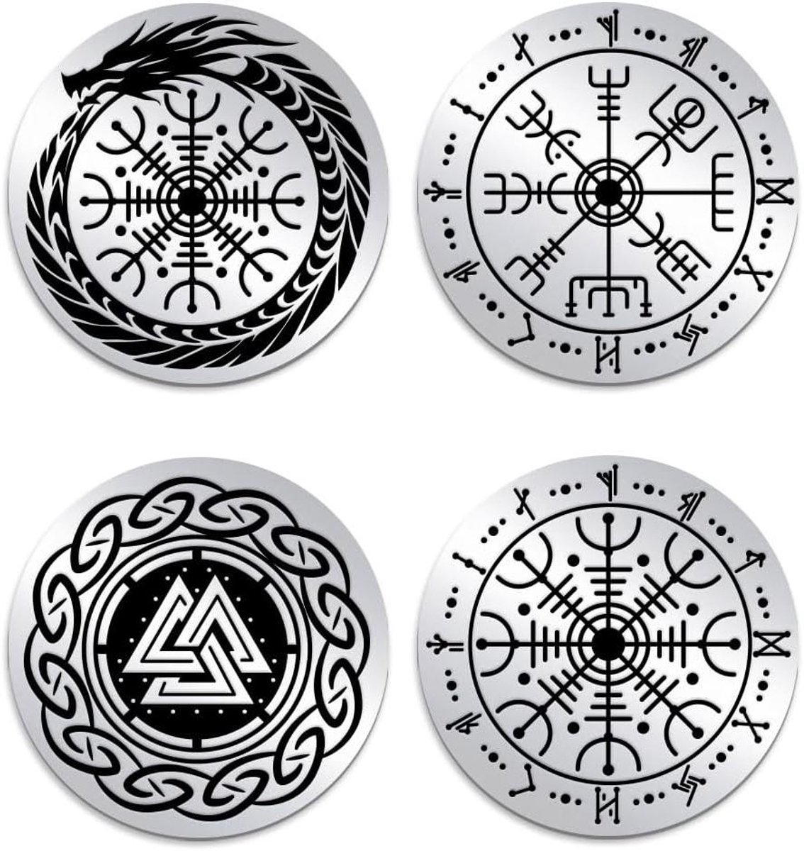 Viking Munt - Vegvisir Kompas - Bescherming - Dubbelzijdig Ontwerp - 30mm Diameter - Zilver