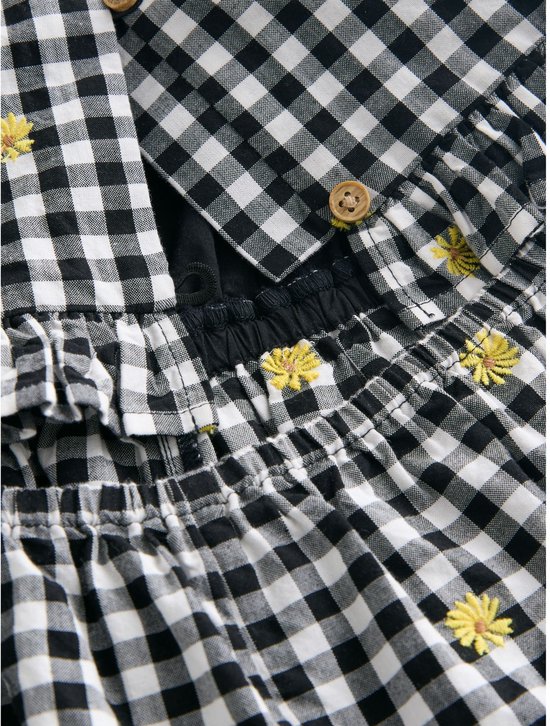 Next - Meisjes - wit Geruit - Button Through Playsuit - Zwart