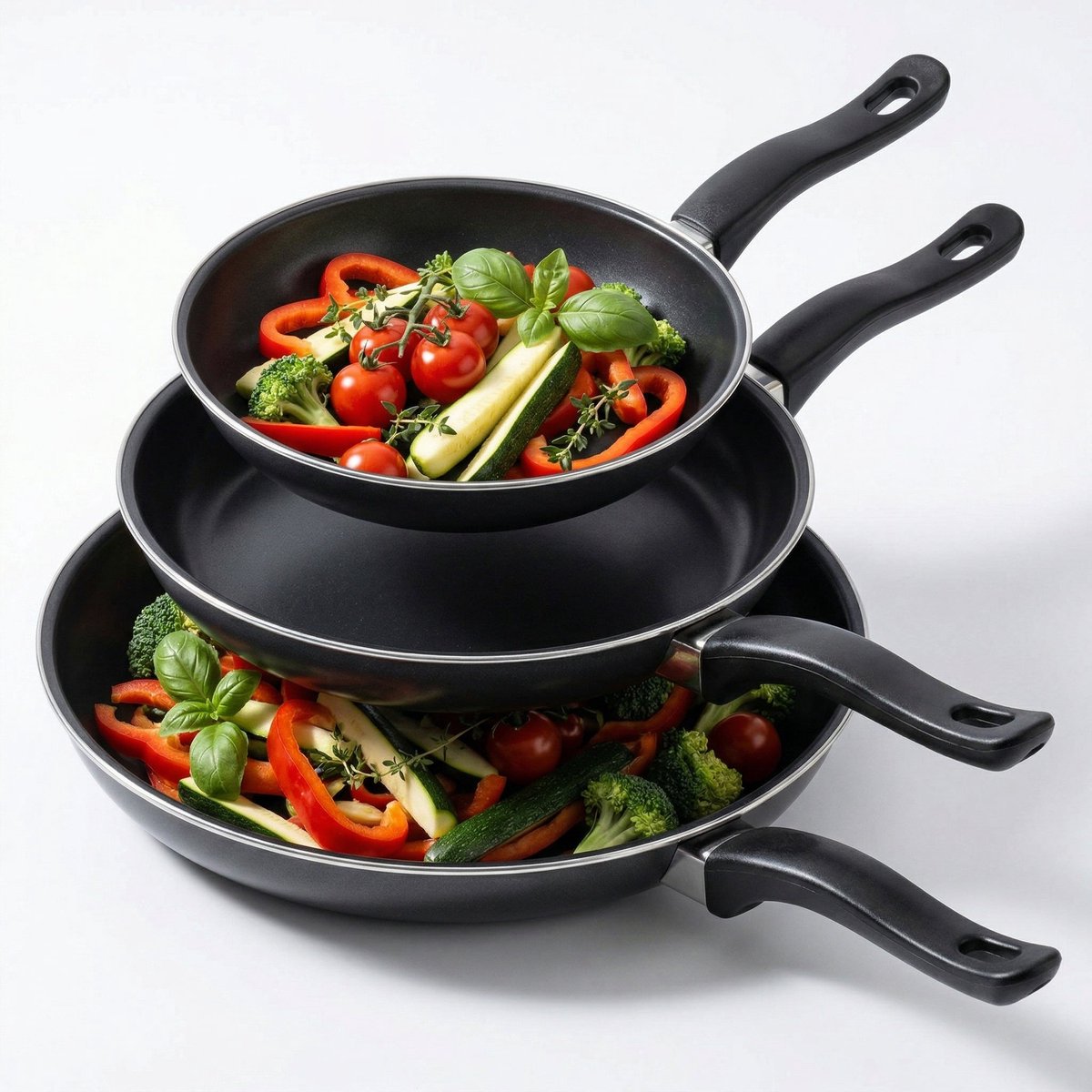 Cheqo® Koekenpannenset 3-Delig - Koekenpanset - Pannenset - Bakpannenset - Koekenpan - Bakpan - Braadpan - Anti-aanbak - Non-stick - Campingpannenset - voor Camping en Keuken - Lichtgewicht
