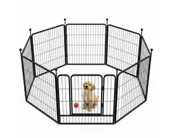 Cheqo® Hondenren - Puppyren - Hondenkennel - Puppykennel - Buitenren - Konijnenren - Loophok - Dierenren - Opvouwbaar met Deur - Binnenren voor Honden en Puppy's - Hondenbench - Puppy Pen - Zwart - Binnen en Buiten - Kattenren - Hondenhok