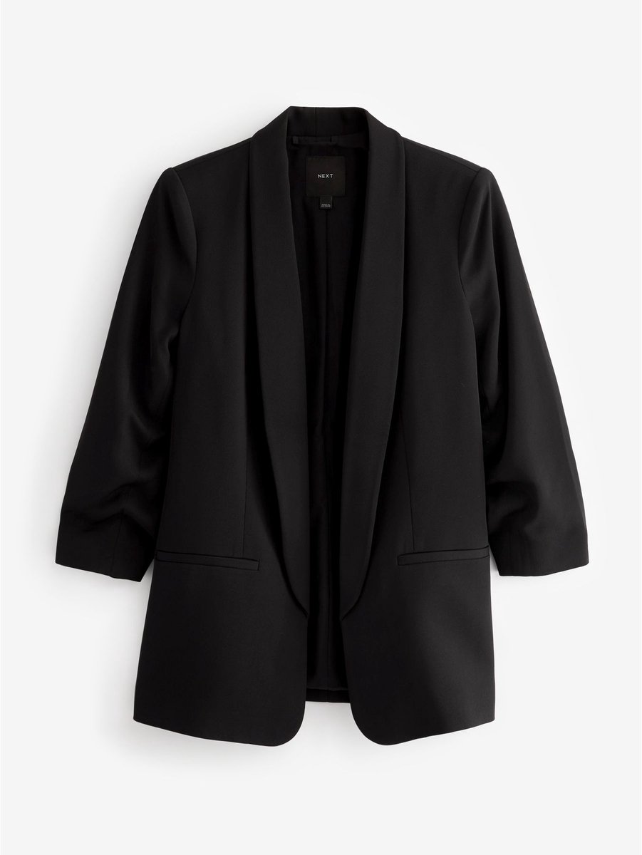 Next - Dames - Ruimvallende petite blazer met ruches aan de mouwen - Petite - Zwart