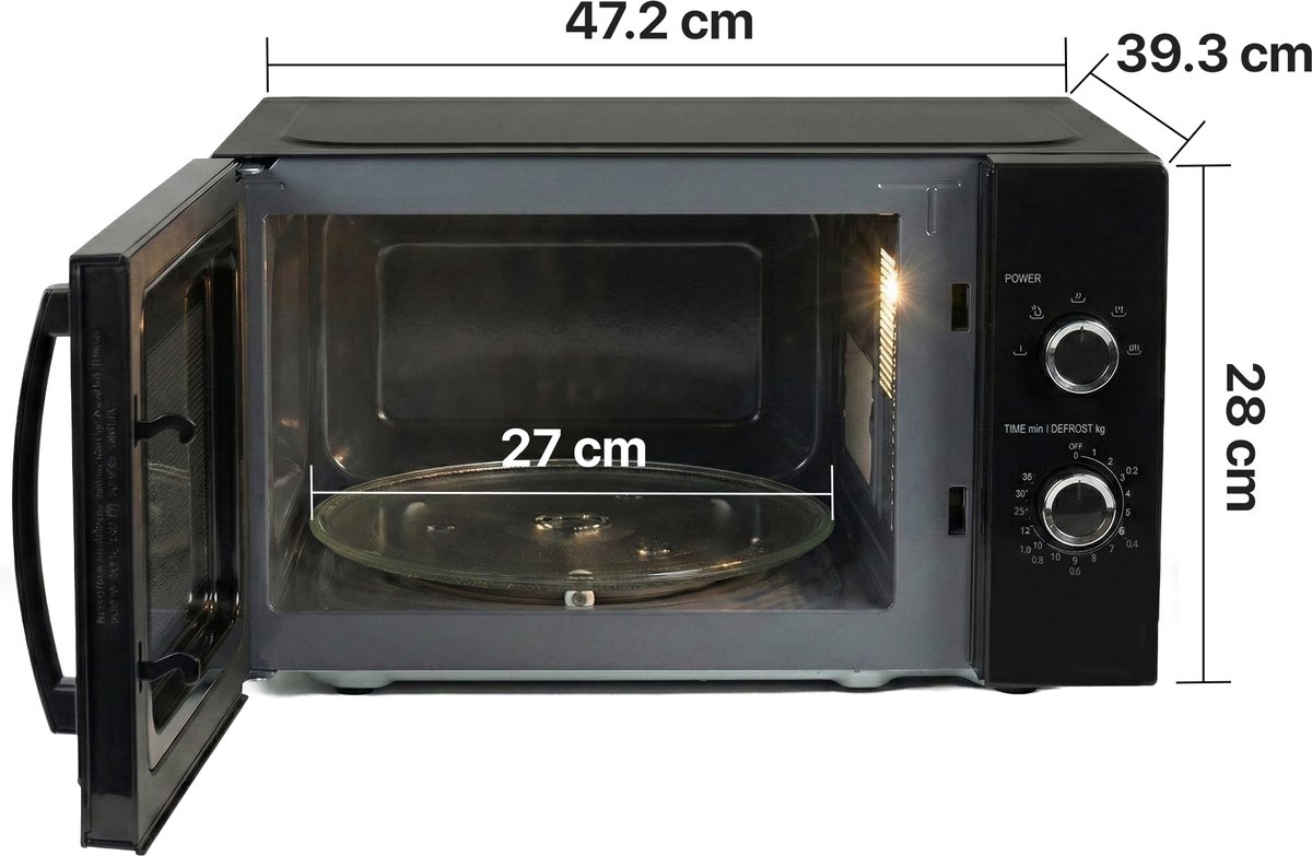 Heinner Magnetron 25L – 800W – 5 Vermogensniveaus – Ontdooifunctie – Draaiknop & Timer – Zwart — afbeelding 3