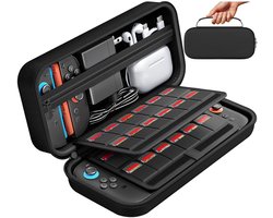 Hoesje Geschikt voor Nintendo Switch 2 - Beschermhoes Game Card Organizer - Travel Case - Extra Opbergruimte 24 Gamecards, SD Kaarten, Oplader, Joy Cons - Waterbestendig - Opberghoes Zwart