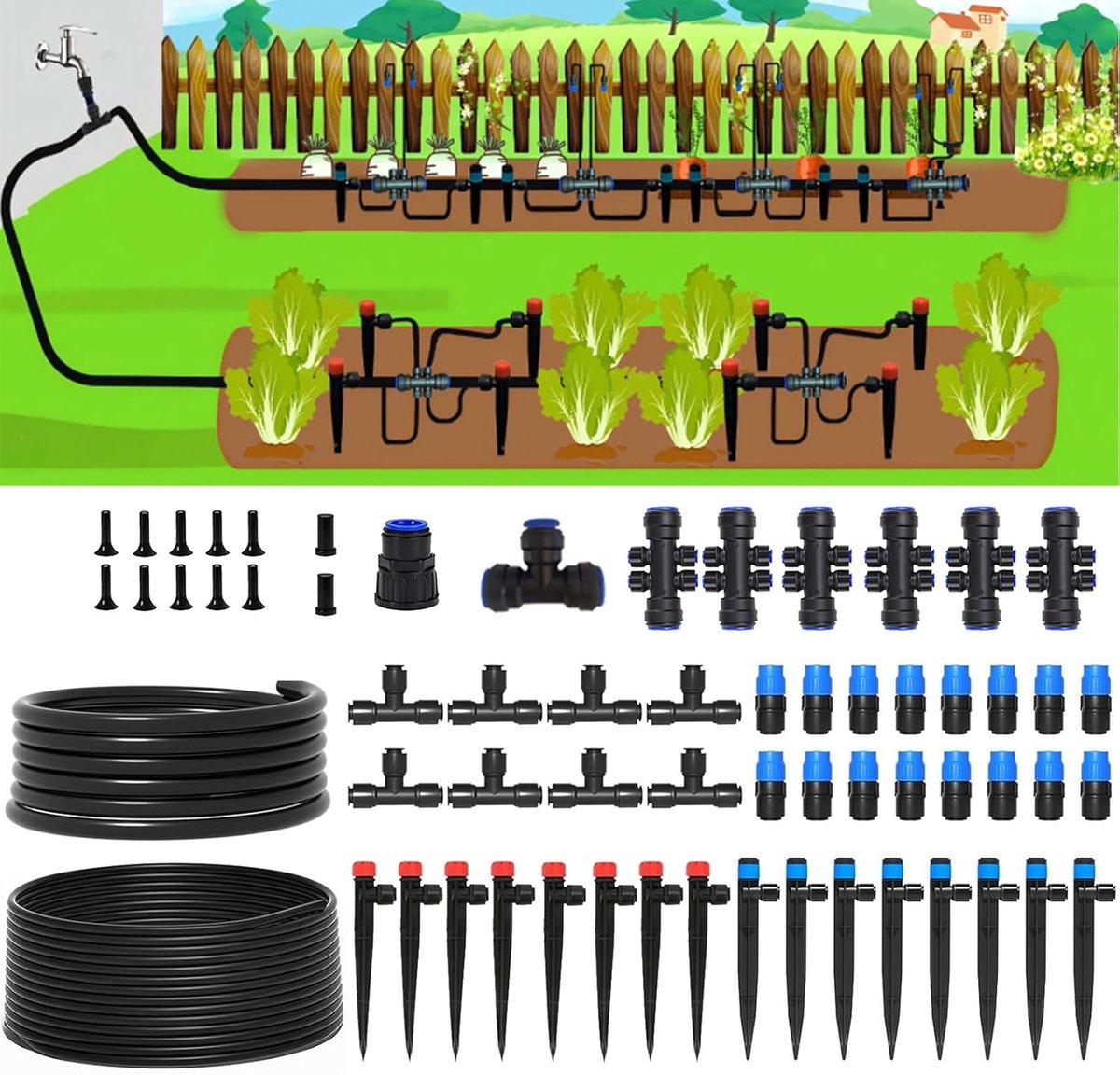 Automatische Druppelirrigatiekit - Tuin Watergeefsysteem - Gazon en Planten - Snelkoppeling Ontwerp - 230FT