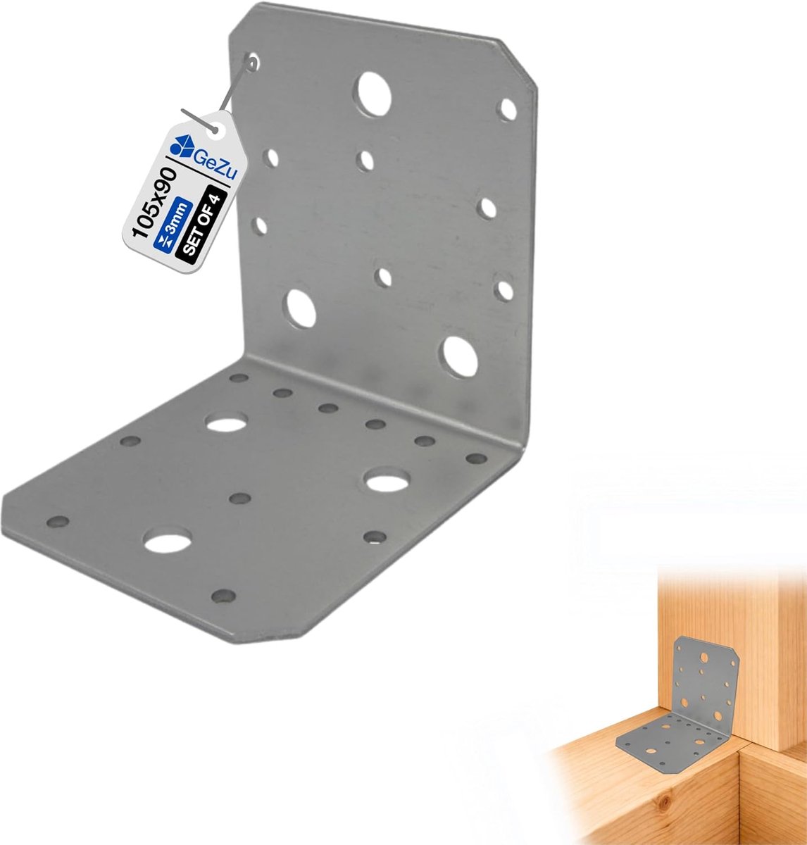 Hoekverbinder Gegalvaniseerd - L-beugels Hout - Houtconstructies Verstevigen - Sendzimir Gegalvaniseerd Staal - 105 x 105 x 90 mm - Zilverkleurig