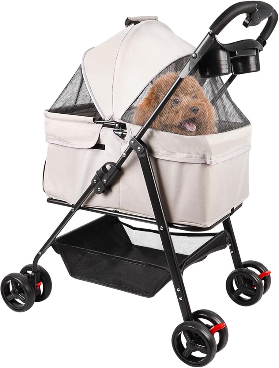 Dieren Wandelwagen - Huisdier Buggy - Comfortabel Reizen - Opvouwbaar Afneembaar - 95 x 72 x 50 cm - Grijs