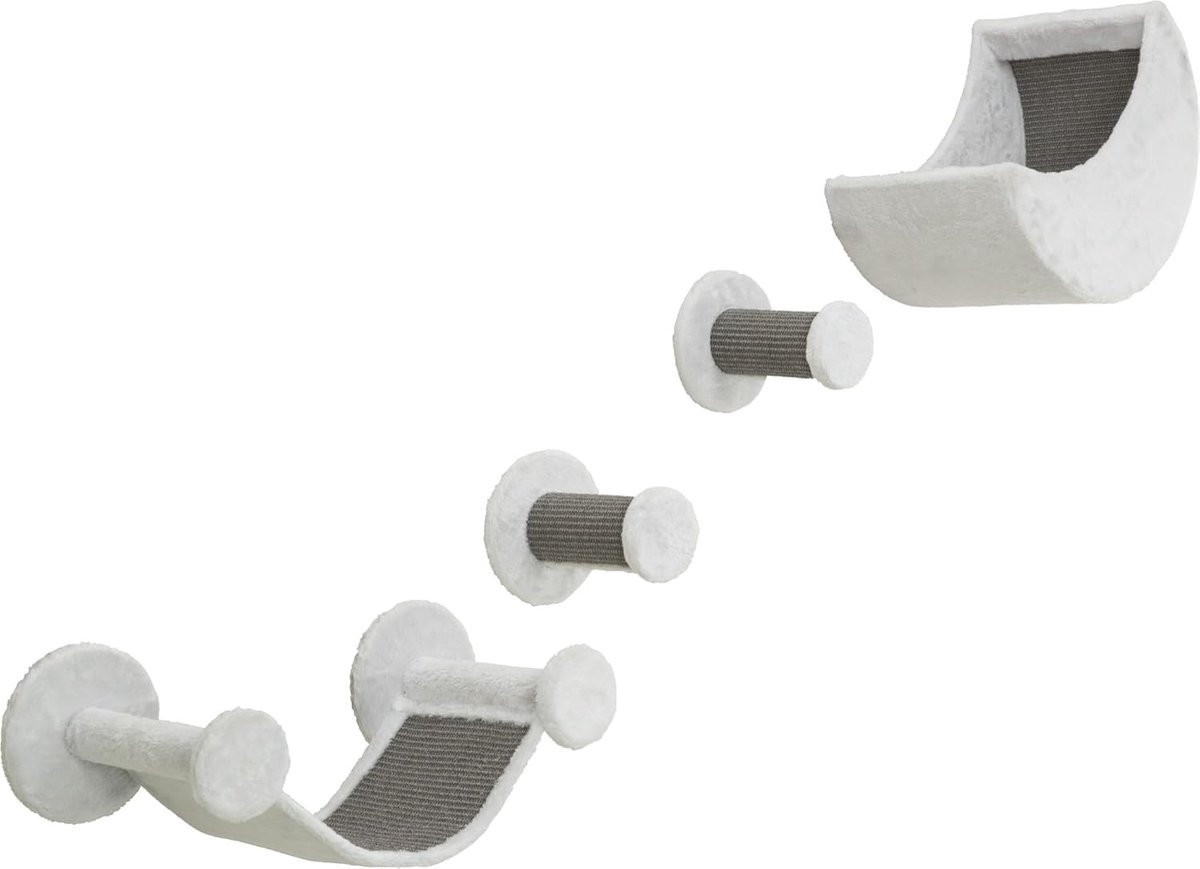 Katten Klimset Muur - Klimmeubel Kat - Spelen Krabben Rusten - Vier Elementen - 78x30x30 cm - Wit Grijs