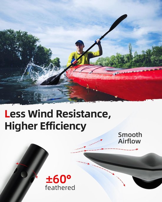 Verstelbare Kajak Peddel - Dubbele Peddel - Watersport - Drijvend Lichtgewicht - 230-250 cm - Zwart — afbeelding 5