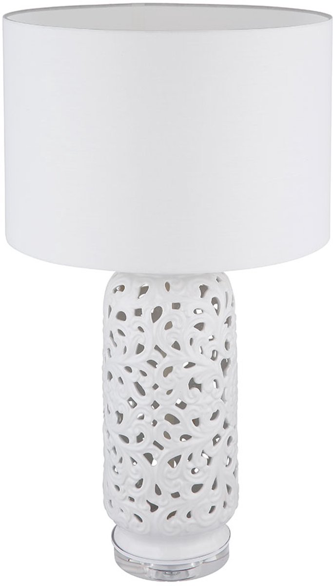 Tafellamp keramiek wit bijzetlamp stoffen kap tafellamp woonkamer modern, gedessineerd, E27 fitting, DxH 40x71 cm