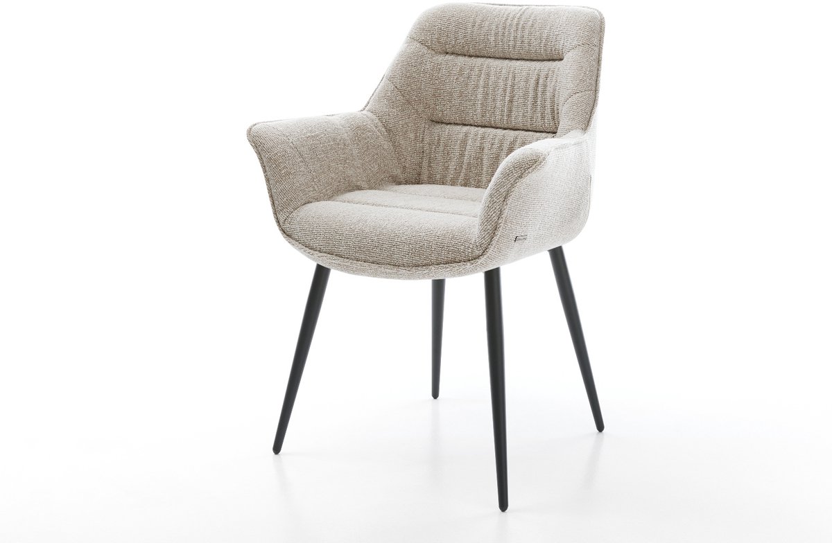 Gestoffeerde-stoel Kaira-Flex 4-poot conisch zwart geweven stof beige