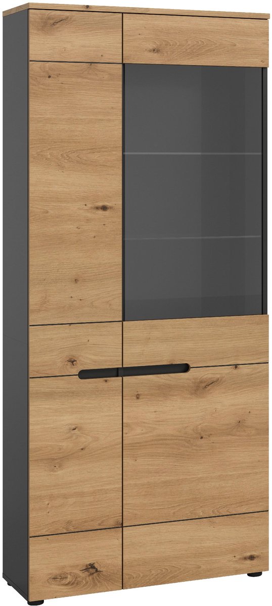 Canu vitrinekast 1 deur, 1 glasdeur eiken decor, donkergrijs.