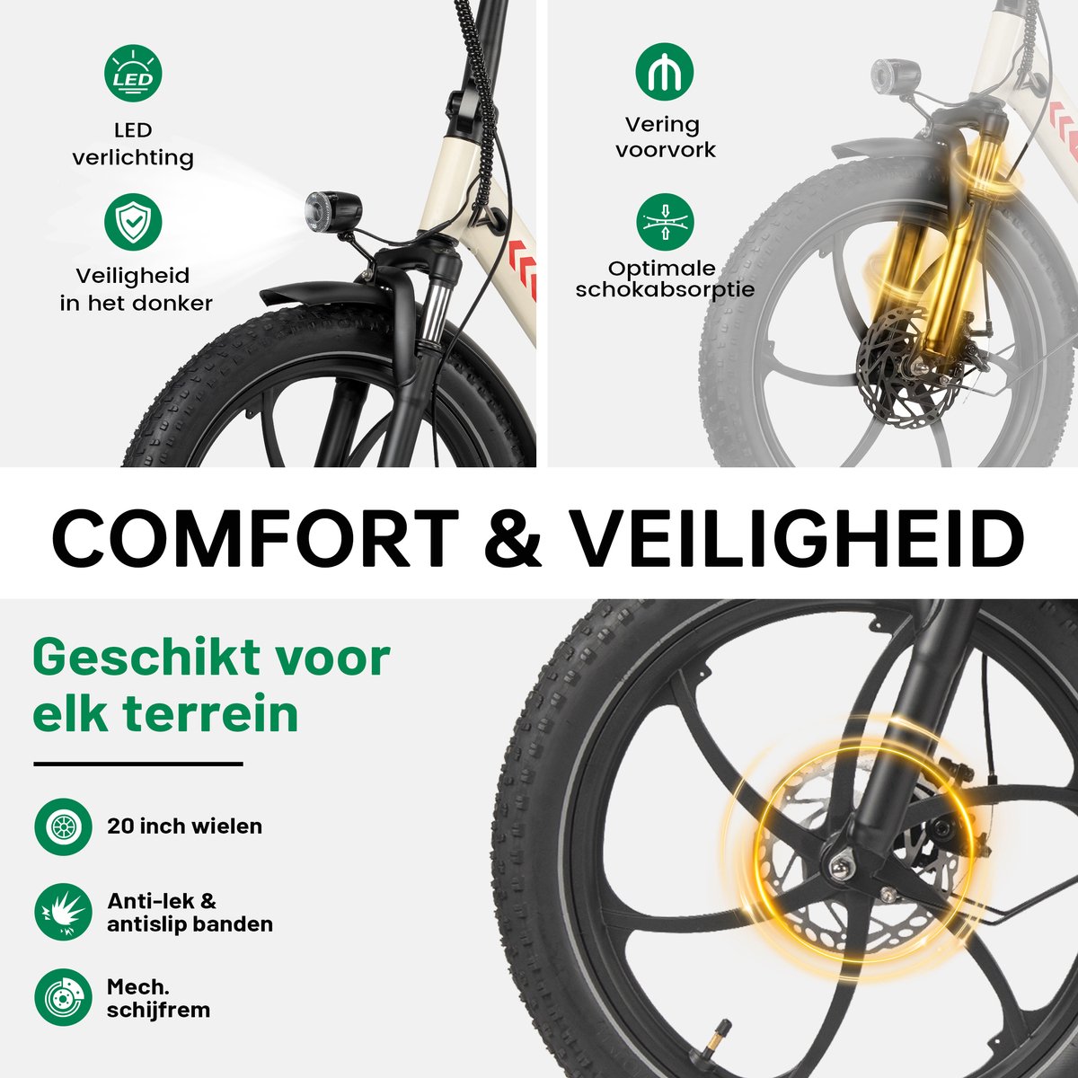 vankel MULE Elektrische Fiets – Opvouwbare E-bike – 20×3.0 Inch Banden – 48V 20Ah Accu – Actieradius tot 70 km – Mechanische Schijfremmen – Stadsfiets – Max. Belastbaar 120 kg – Wit – foto 3