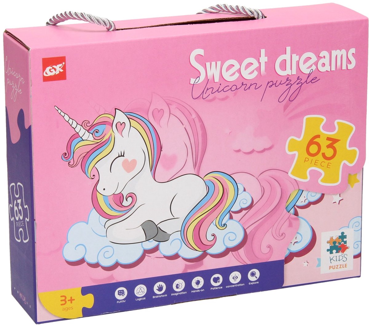 Lobbes legpuzzel unicorn karton 63 stukjes fantasie puzzel kinderen.