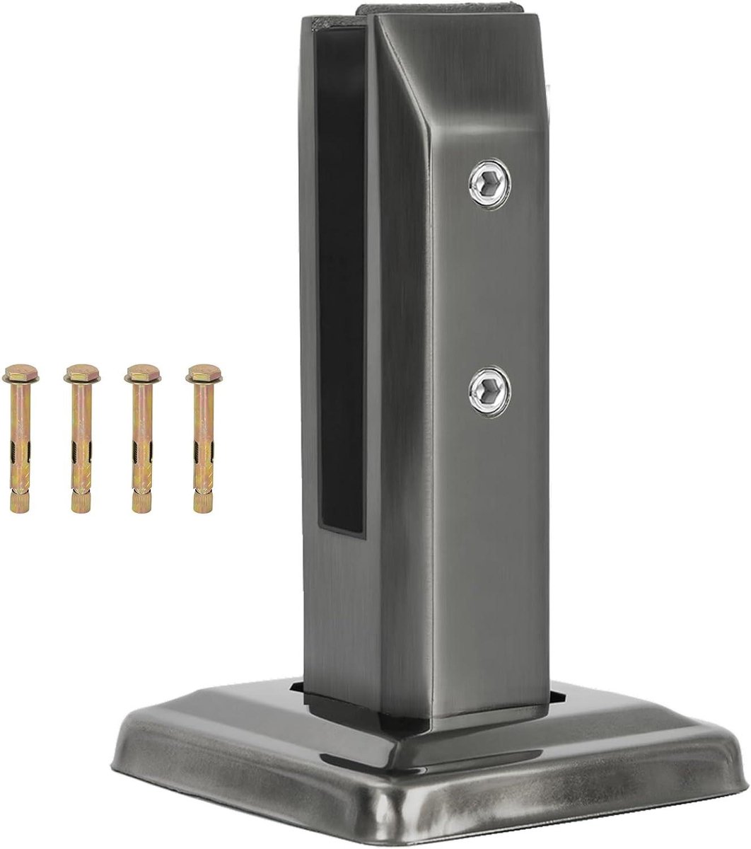 Glasklem - Glashouder - Hekwerk - 304 Roestvrij Staal - 168 mm Hoogte - Zwart