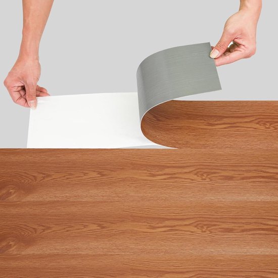 PVC vloerbedekking houtlook - Vinyl vloer tegels - Keuken badkamer - Zelfklevend waterdicht - 915 x 152 cm - Warm Eiken