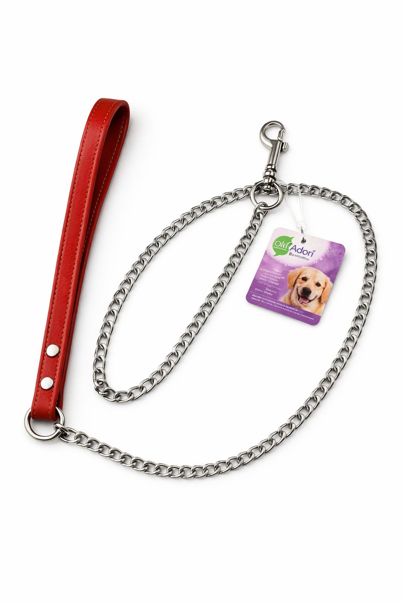 Adori kettinglijn rood – 100 cm – 12 mm – Met leren handgreep