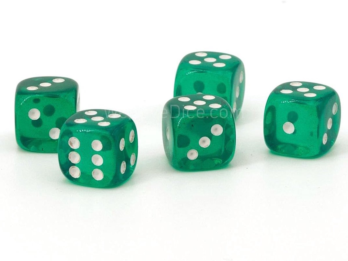XL kubus (20mm) in groen transparant / witte stippen - Made in Germany - WeLoveBeads - 5 stuks