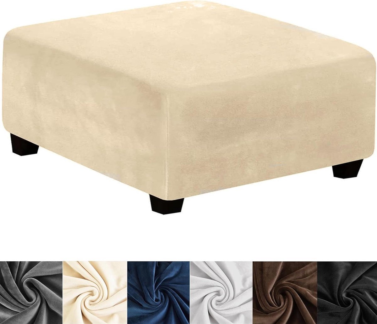 Ottoman Hoes - Voetenbank Overtrek - Woonkamer Decoratie - Super Stretch Velvet - 35-45 Inch - Beige