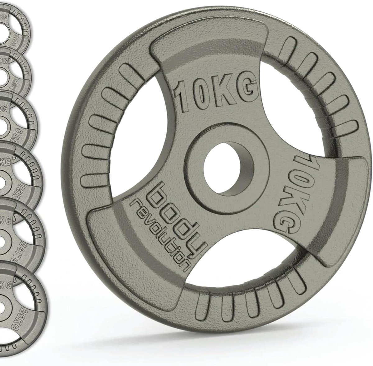 Olympische Gewichtsplaten - Tri Grip Platen - Krachttraining Thuissport - Gietijzer met 2 inch gat - Verschillende maten - Grijs