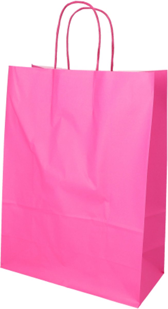10x 25 Draagtassen papier 35 cm x 26 cm x 12 cm roze met gedraaid handvat
