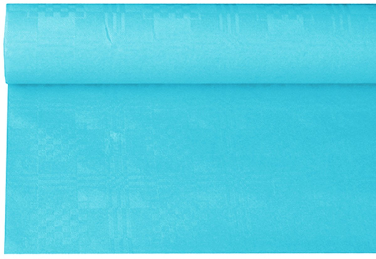 12x Tafelkleed papier met damastprint 6 m x 12 m turkoois