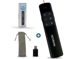 NEXROW Pro Presenter – Draadloze Presentatie Klikker met Air Mouse – PowerPoint Afstandsbediening met Laserpointer – USB-C Oplaadbaar – Inclusief USB-C Adapter & Hoes – Geschikt voor Mac, iPad & PC