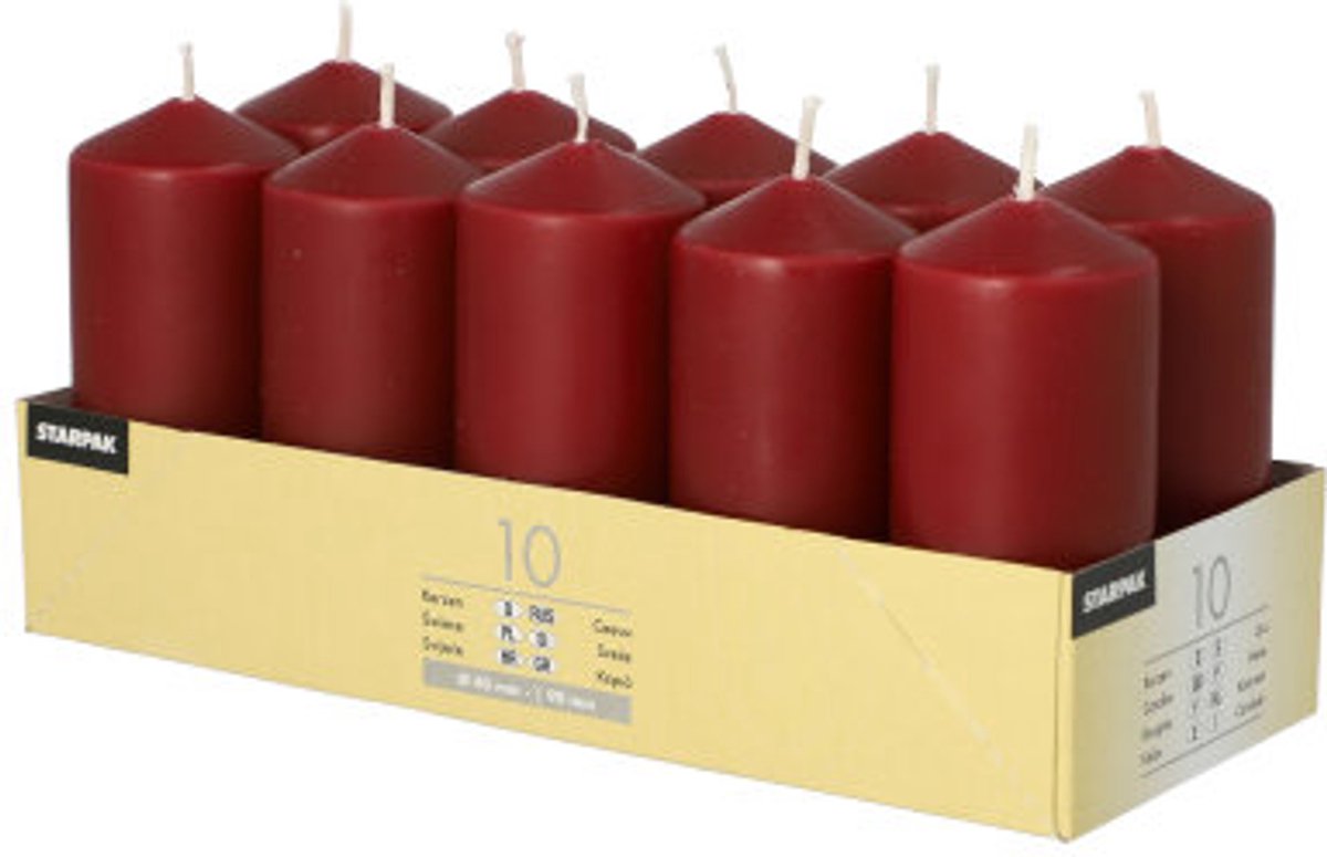 4x 10 Stompkaarsen Ø 40 mm · 90 mm bordeaux