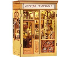 CUTEBEE Book Nook Kit -DIY poppenhuis met LED,De wonderen van lekker eten ontdekken, Miniatuur Huisjes Bouwpakket, Uniek Cadeau Voor Familie en Vrienden (Cooking Bookstore)