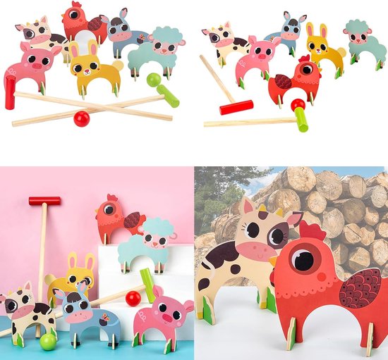 Houten Biljartspel - Dierenspel Tuinspel - Familie Buiten Spelen - Ontworpen voor alle leeftijden - 44 x 18 cm van houten — afbeelding 5