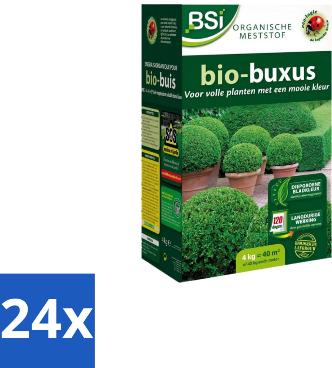 BSI – Bio Buxus Meststof – Gezonde Groei & Diepgroene Bladeren – 4 kg (40 m²) - Voordeelverpakking - 24 stuks