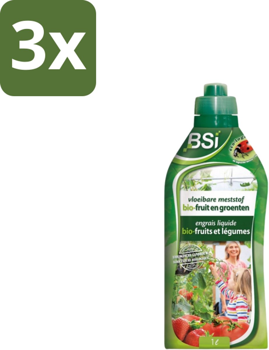 BSI – Bio Fruit & Groenten Meststof – Natuurlijke Groei & Opbrengst – 1 L - Bulkverpakking - 3 stuks