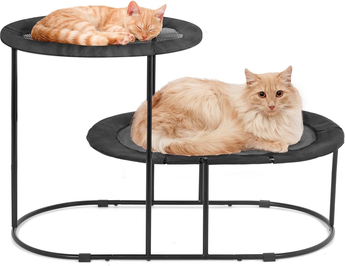 Verhoogd Kattenbed - Hangmat voor Huisdieren - Binnen Rusten - Dubbele Laag Ademend - 84x41x53 cm - Zwart