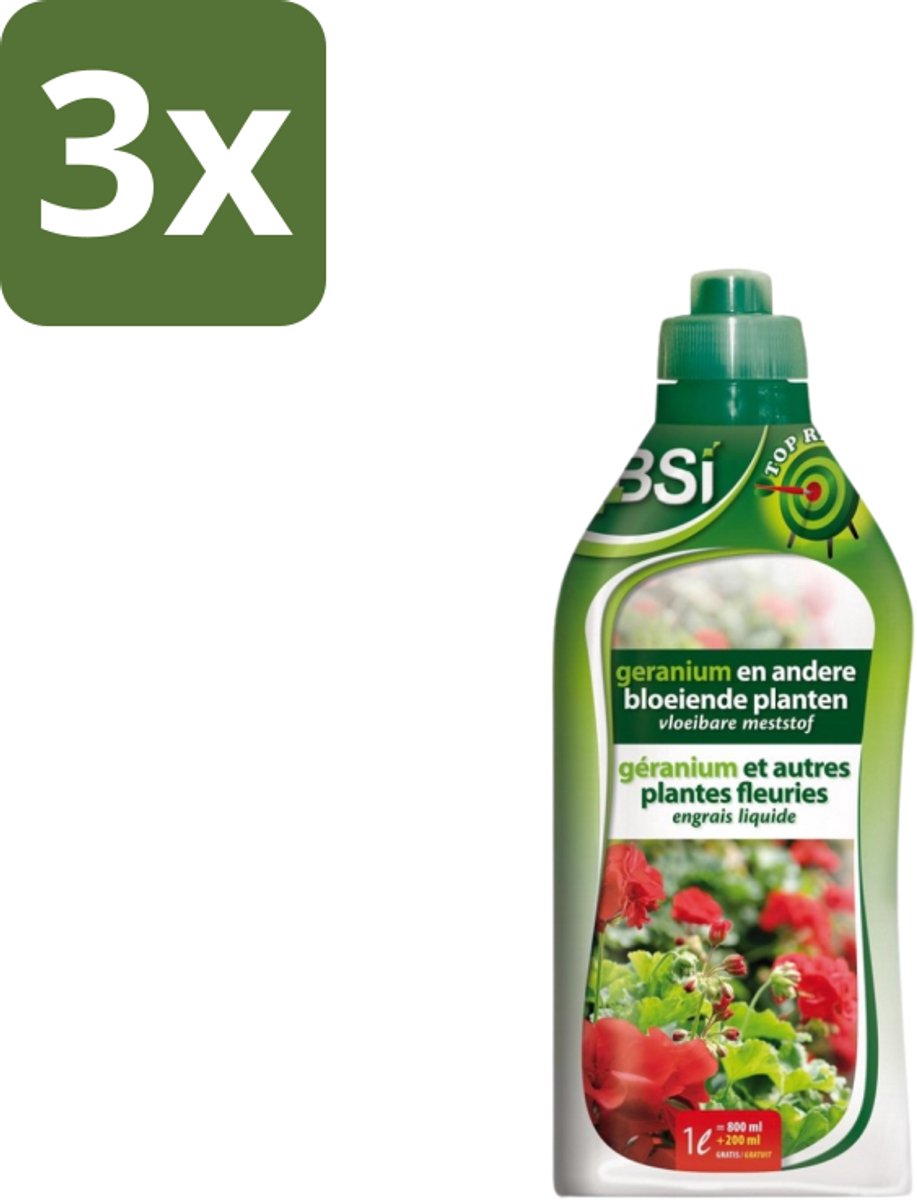 BSI – Geranium Vloeibare Meststof – Rijke Bloei & Sterke Groei – 1 L - Bulkverpakking - 3 stuks
