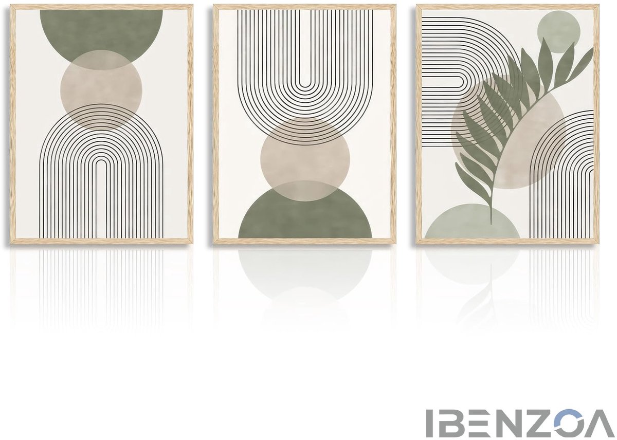Poster Set - Salie Groen en Beige - 30x40 cm - Canvas - Boho Abstract