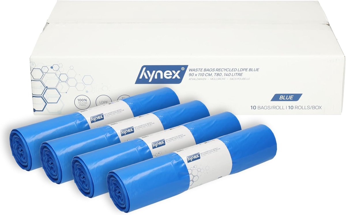 Vuilniszakken 140 liter - Afvalzakken 100 stuks - Professioneel afvalbeheer - Extra sterk LDPE - 90x110 cm - Blauw